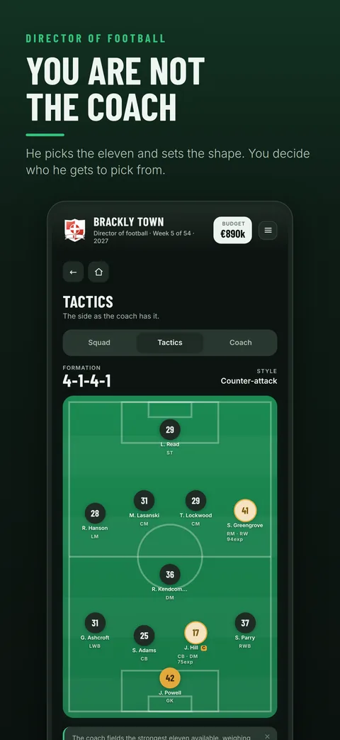 Tactics screen with a 4-4-1-1 formation
