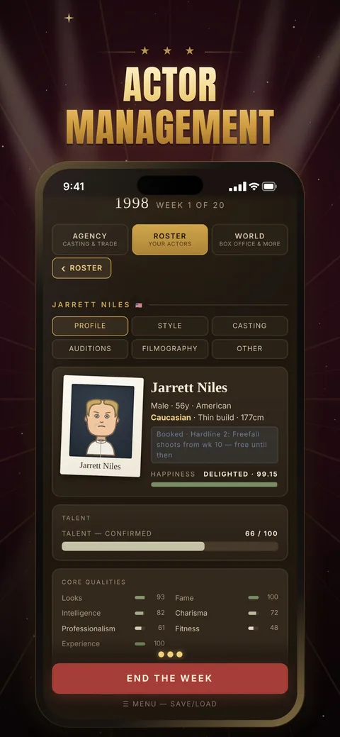 Actor profile with talent and core qualities