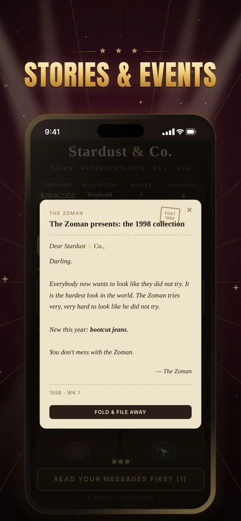 A story event, shown as a letter
