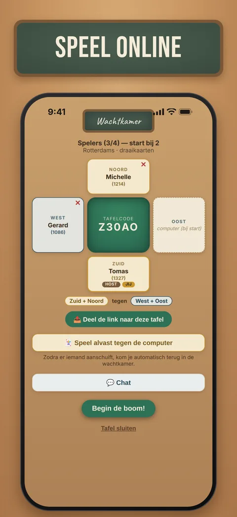 Wachtkamer voor een online klaverjastafel